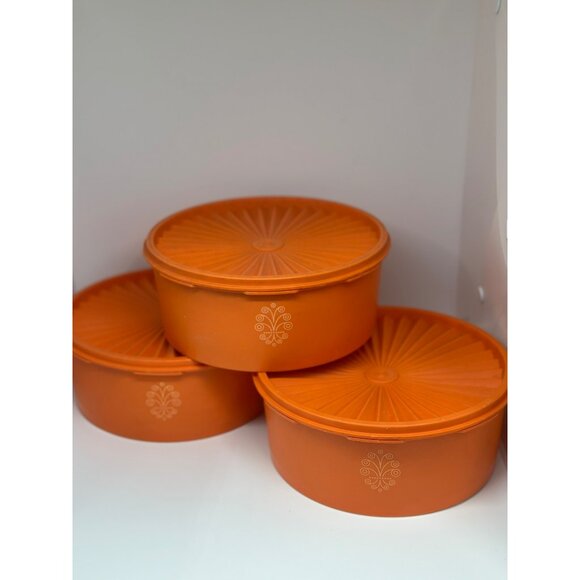 Vintage 80s Tupperware Orange Canister Set of 3 w/ Lids – Retro USA Made - Picture 4 of 10